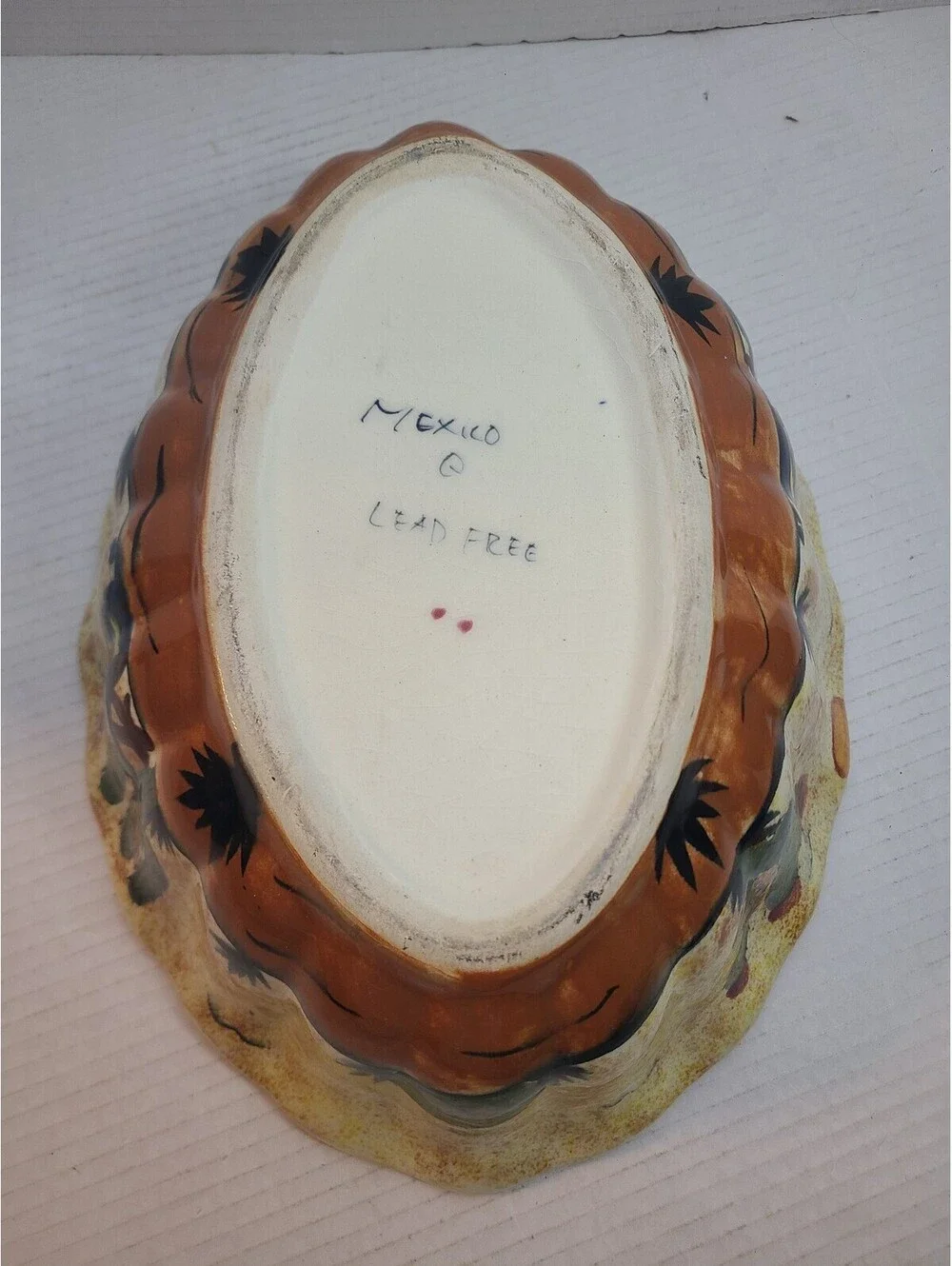 Vintage Mexican Folk Art Tlaquepaque Pottery Hand Painted Serving Bowl